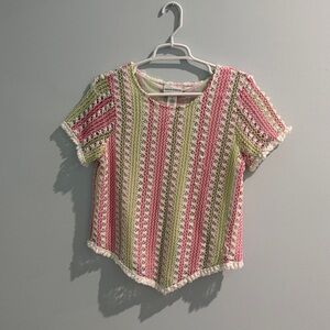 Women’s crochet Striped Pink and Green Top with shell lining